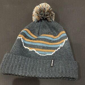 Patagonia Charcoal Beanie with Blue and Gold Stripes